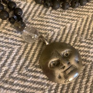 Handmade Vintage Lava bead & silver Moon necklace